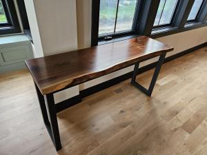 Live-edge walnut console table with steel legs by Four Fields Furniture, Minneapolisâ€“St. Paul
